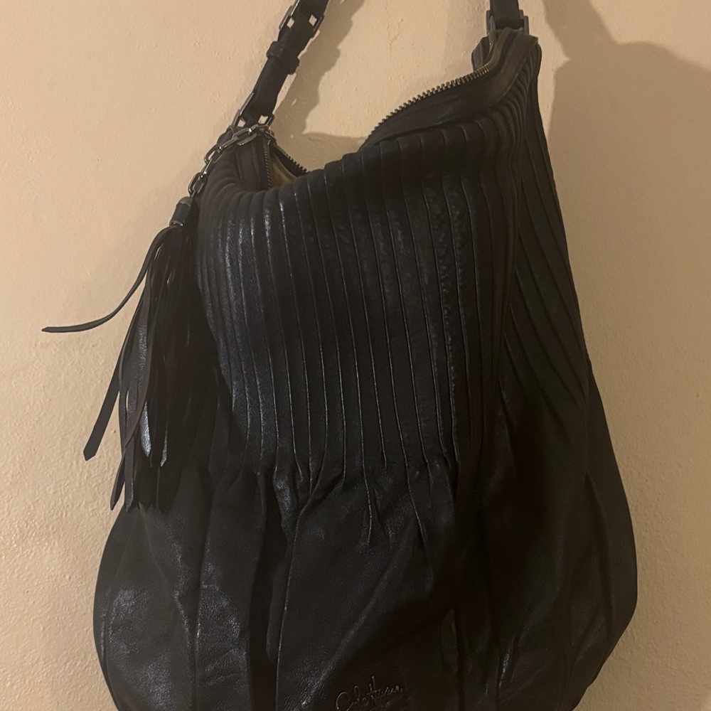 Cole Haan Black Pleated Leather Shoulder Bag